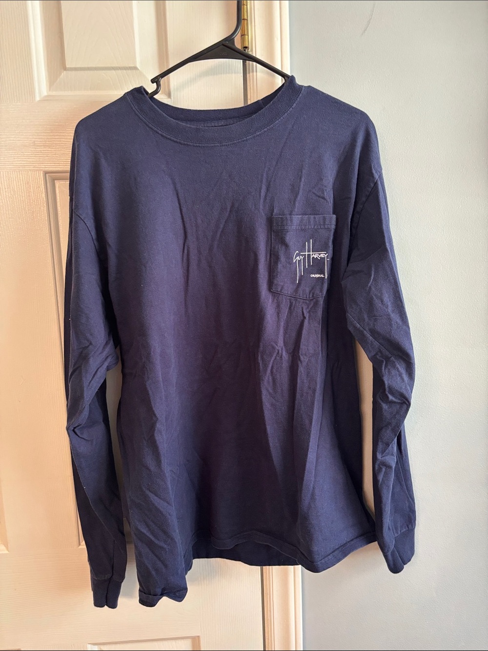 Guy Harvey Navy Long-Sleeve Pocket Tee with Signature Logo
